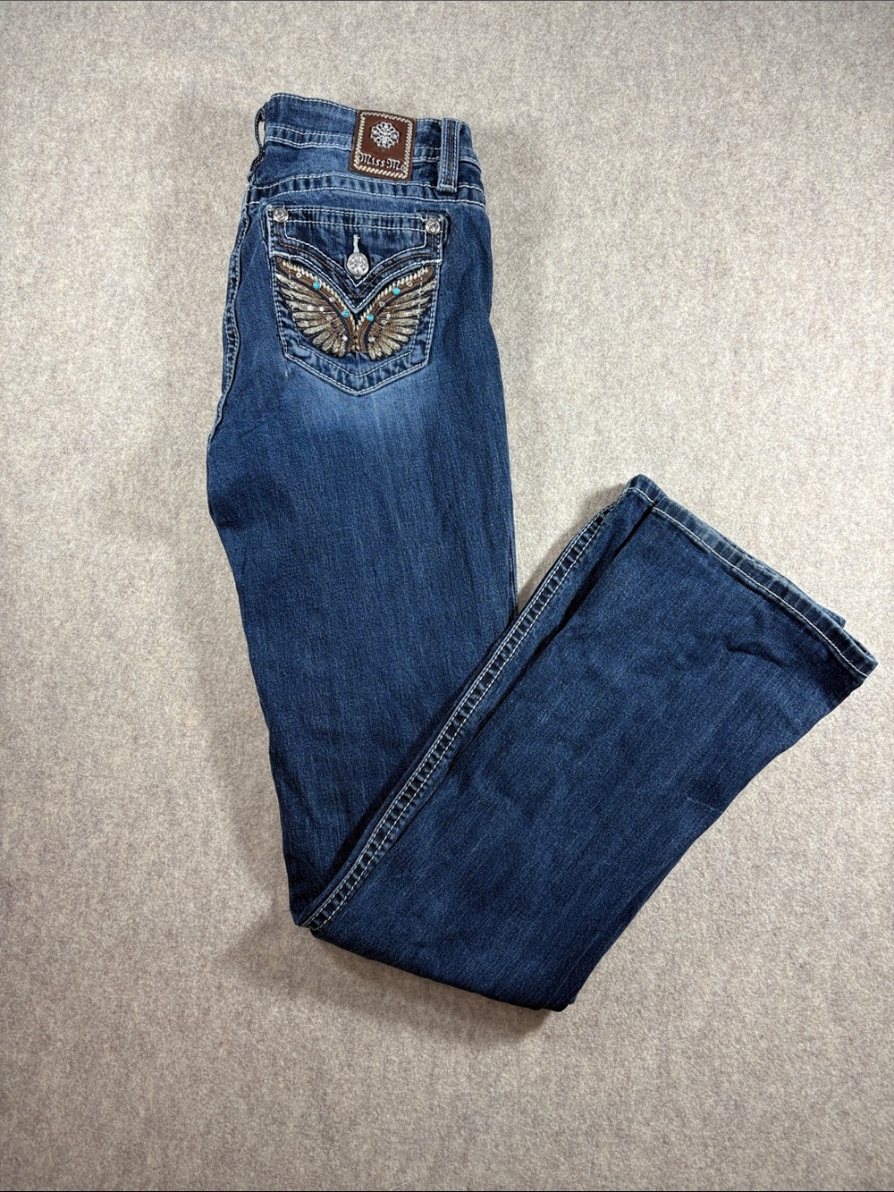 Miss Me Bling Angel Wing Mid Rise Bootcut Jeans 29 Western Y2K 34 Inseam